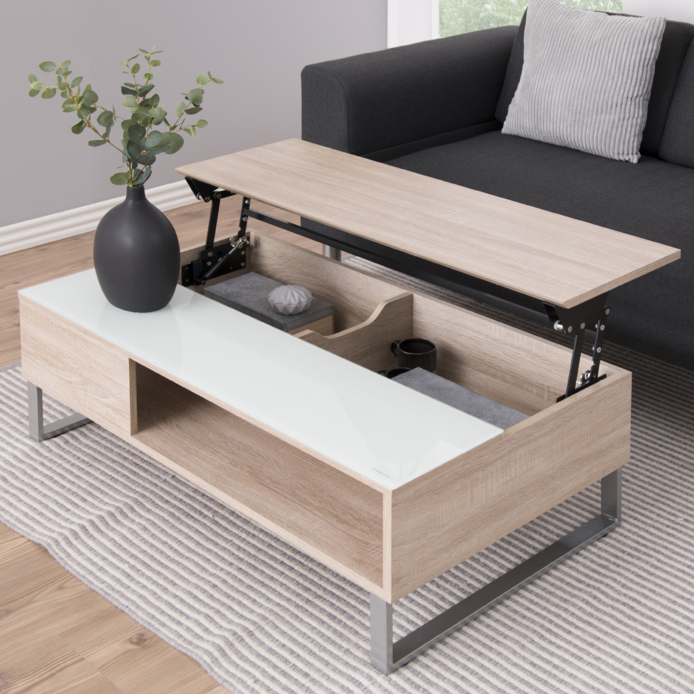Couchtisch Kostrena 110x60 cm Sonoma Eiche mit Glaseinsatz