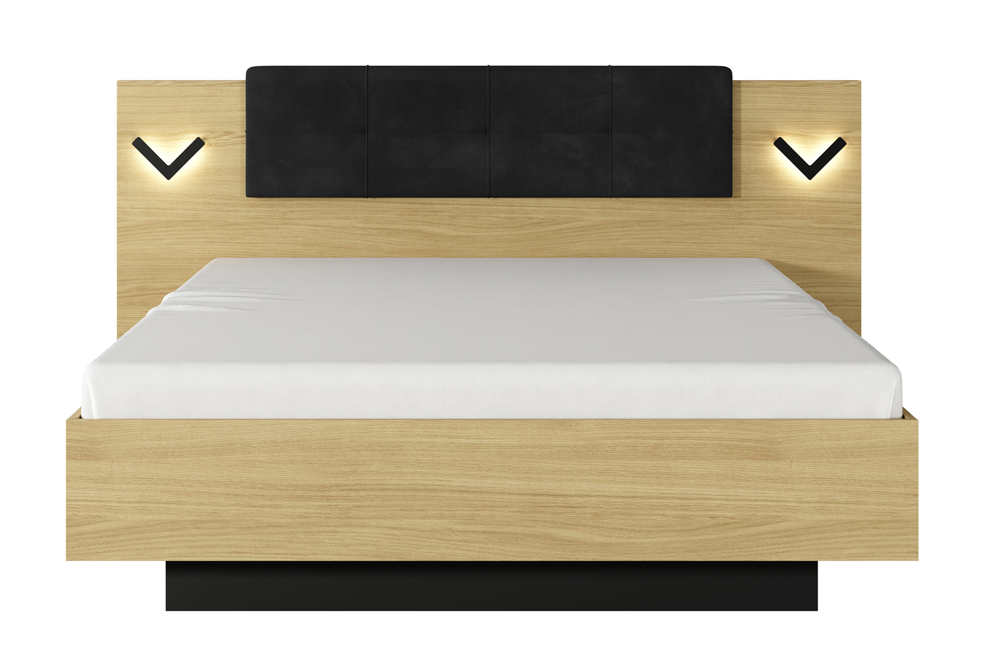 Bett Vilhena mit Lattenrost, Stauraum und Beleuchtung Eiche Scandi / Schwarz