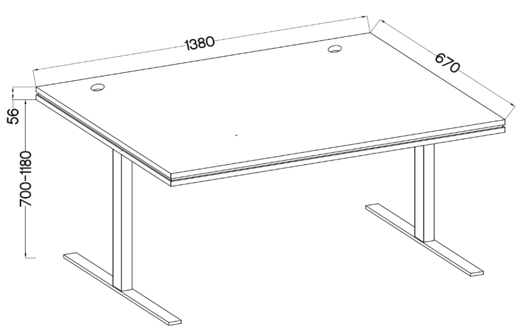 Elektrisch verstellbarer Schreibtisch Stundly 138 cm Grau mit schwarzem Rand