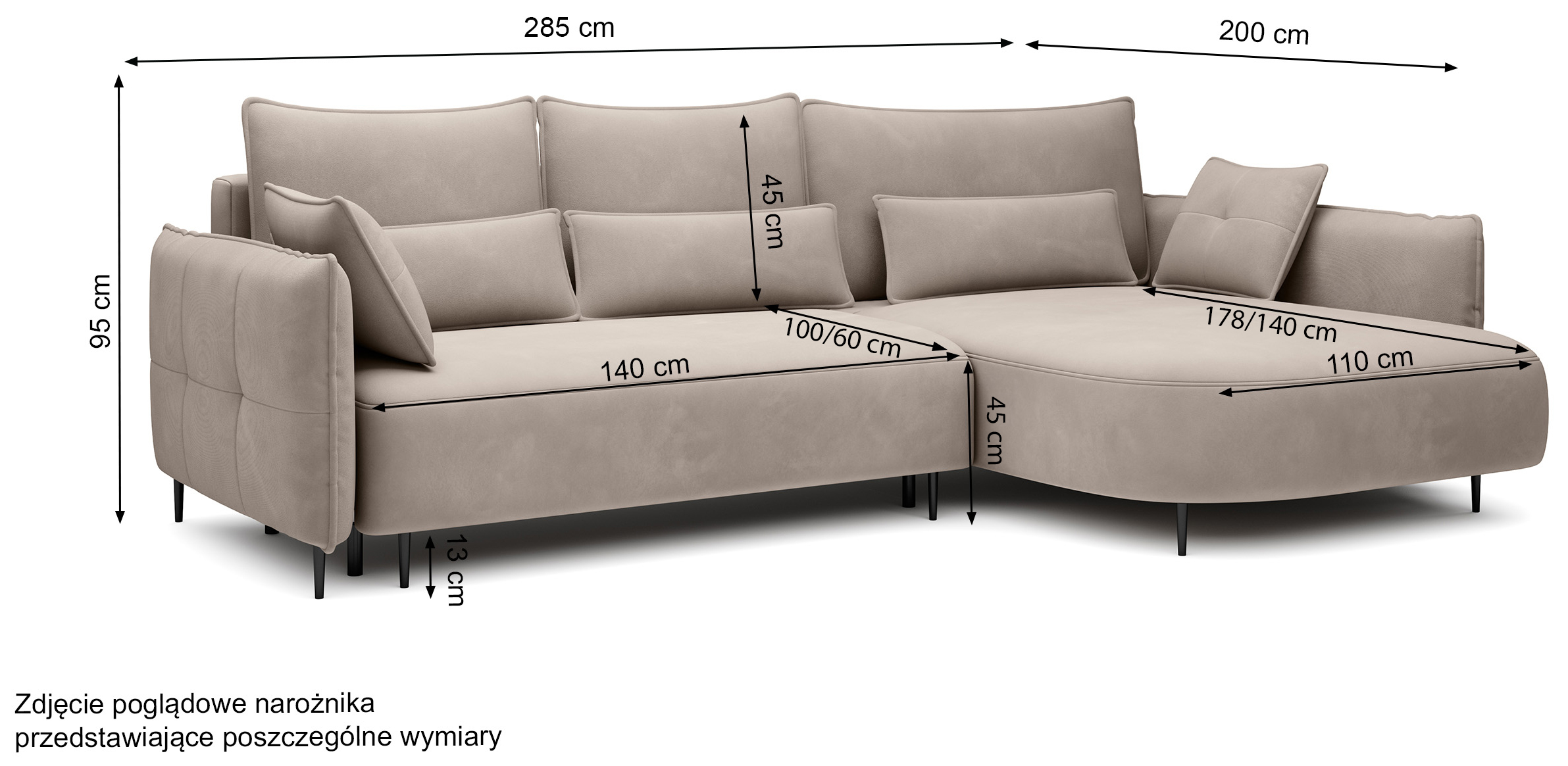 Ecksofa Oblivio mit Schlafunktion L-förmig mit Stauraum cremefarbener Chenille linksseitig