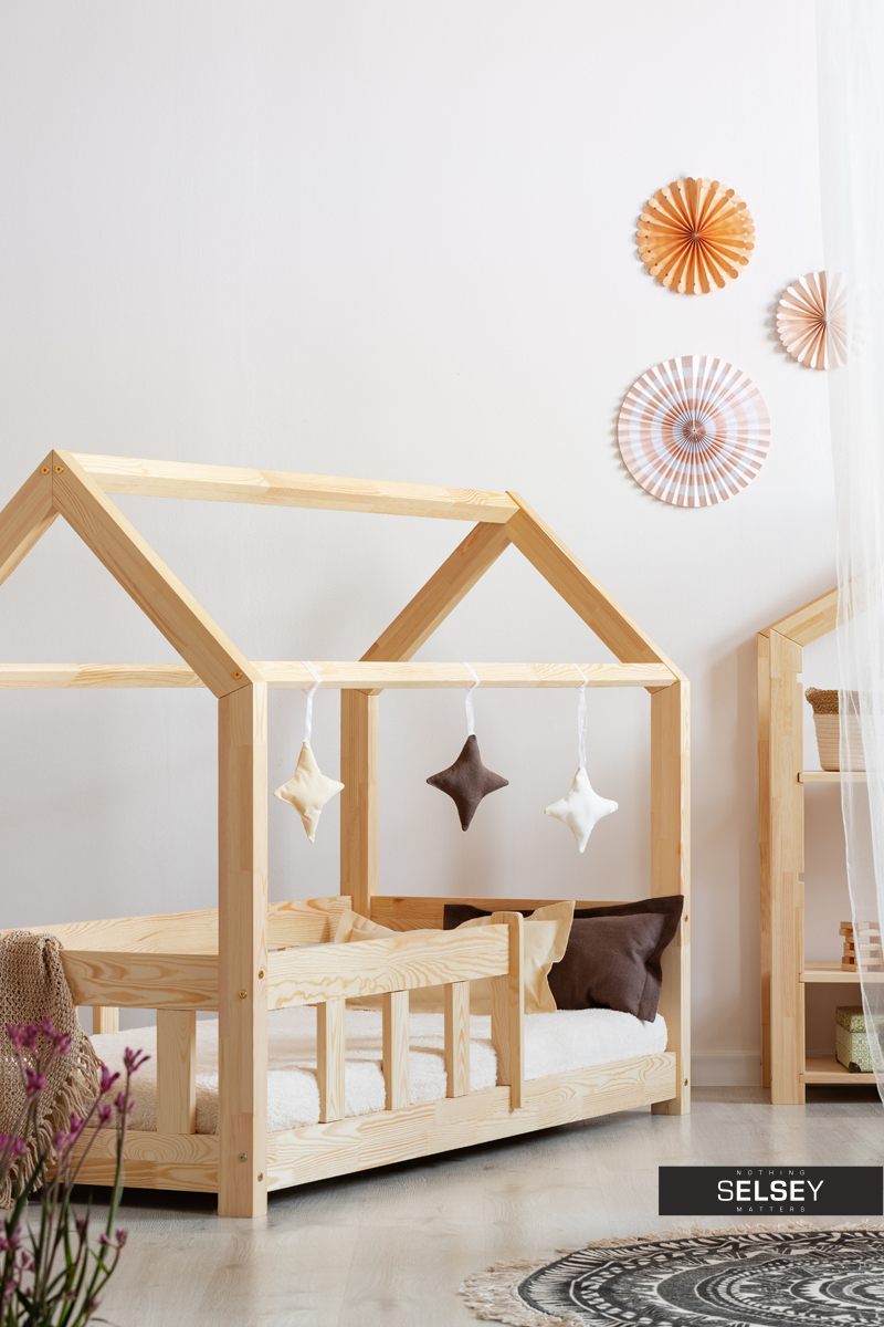 Selsey Mallory Kinderbett Hausbett aus Kiefernholz mit Rausfallschutz 70x160 cm 