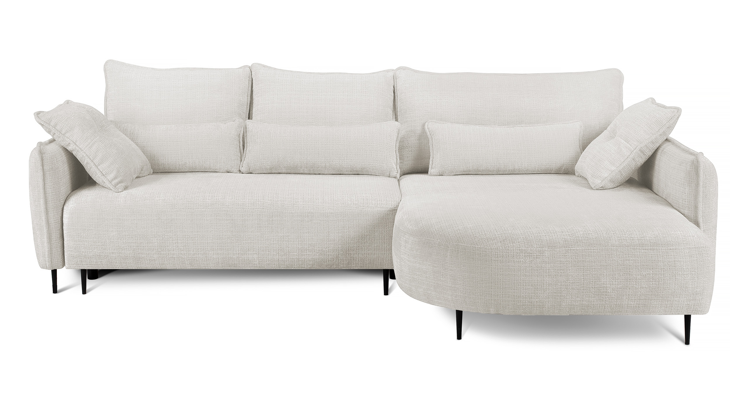 Ecksofa Oblivio mit Schlaffunktion L-förmig mit Stauraum cremefarbener Chenille rechtsseitig