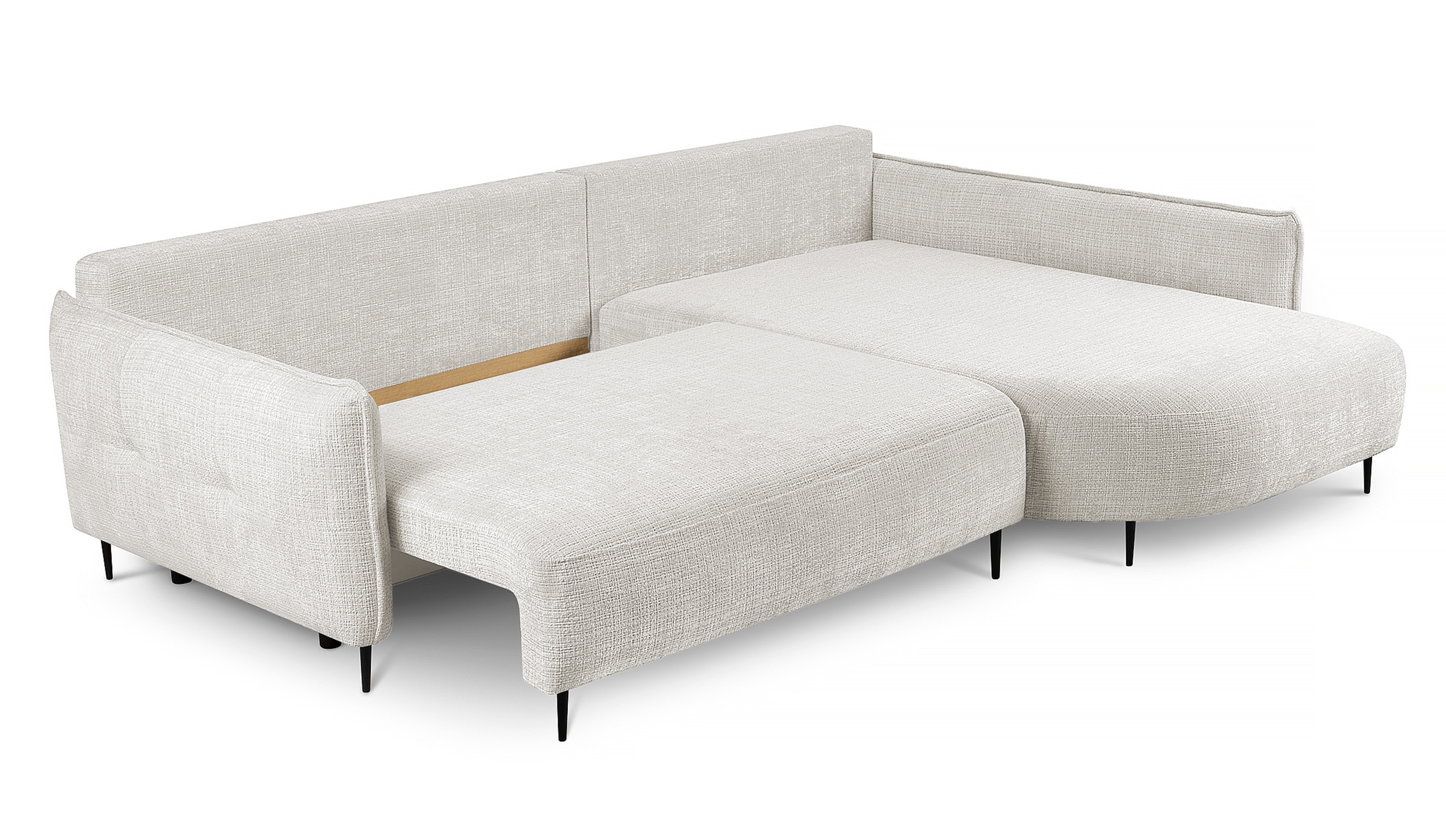 Ecksofa Oblivio mit Schlaffunktion L-förmig mit Stauraum cremefarbener Chenille rechtsseitig