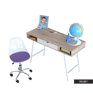 Schreibtisch LORRENIA & Schreibtischstuhl FOOT weiß/violett