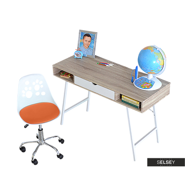 Schreibtisch LORRENIA & Schreibtischstuhl FOOT weiß/orange
