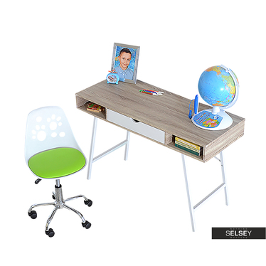 Schreibtisch LORRENIA & Schreibtischstuhl FOOT weiß/grün