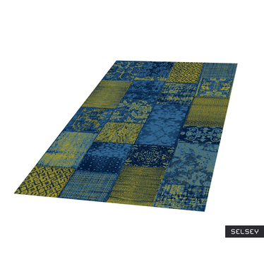 Teppich BASAL PATCHWORK I grün/dunkelblau