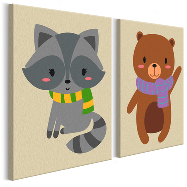 Malen nach Zahlen 2er Set WASCHBÄR UND TEDDY 33x23 cm