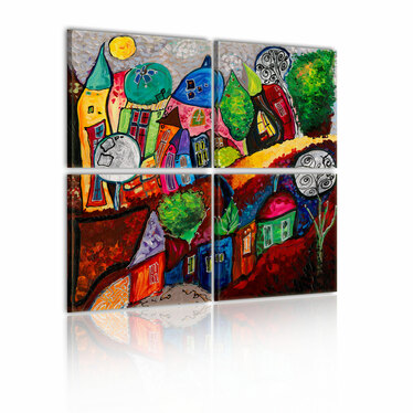Wandbild FARBENFROHES STÄDCHEN 80x80 cm