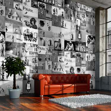Fototapete BANKSY – COLLAGE grau