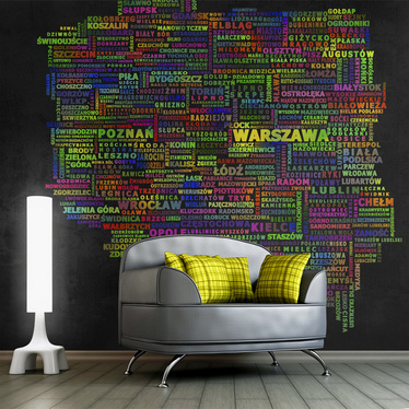 Fototapete LANDKARTE VON POLEN Neonfarben/schwarz
