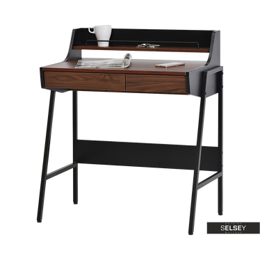 Schreibtisch BORR schwarz/Nussbaum mit Aufsatz und 2 Schubladen 