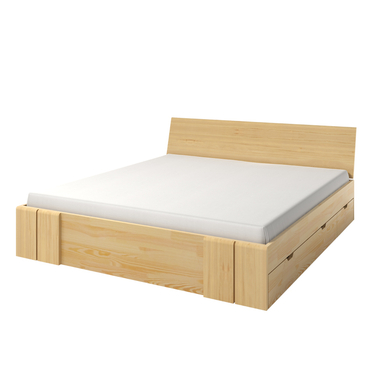 Bett LOKE mit Lattenrost und 4 Schubkästen (Kiefernholz)