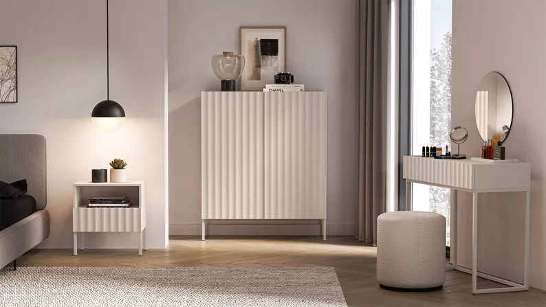 Schminktisch Derriva mit Schublade und geriffelten Fronten 91 cm hellbeige