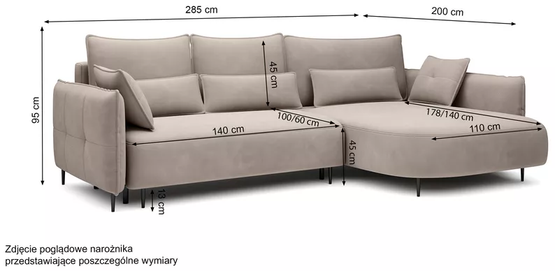 Ecksofa Oblivio mit Schlaffunktion L-förmig mit Stauraum graues Velvet linksseitig hydrophob