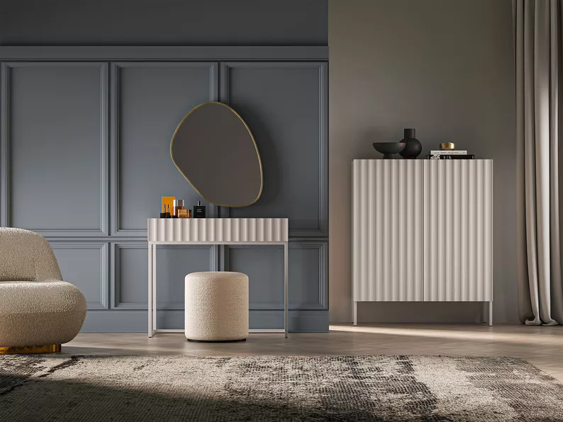 Schminktisch Derriva mit Schublade und geriffelten Fronten 91 cm hellbeige