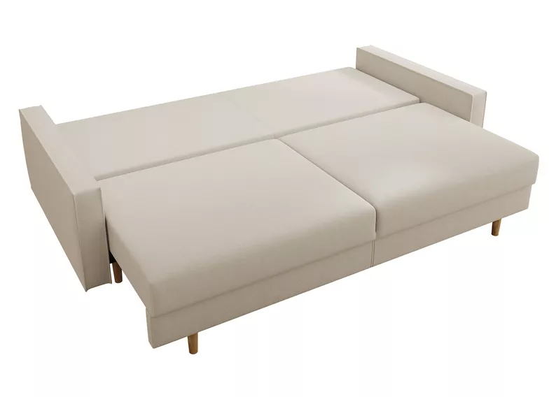 Dreisitziges Klappsofa Derban mit Stauraum, hellbeiger, pflegeleichter Samtvelours