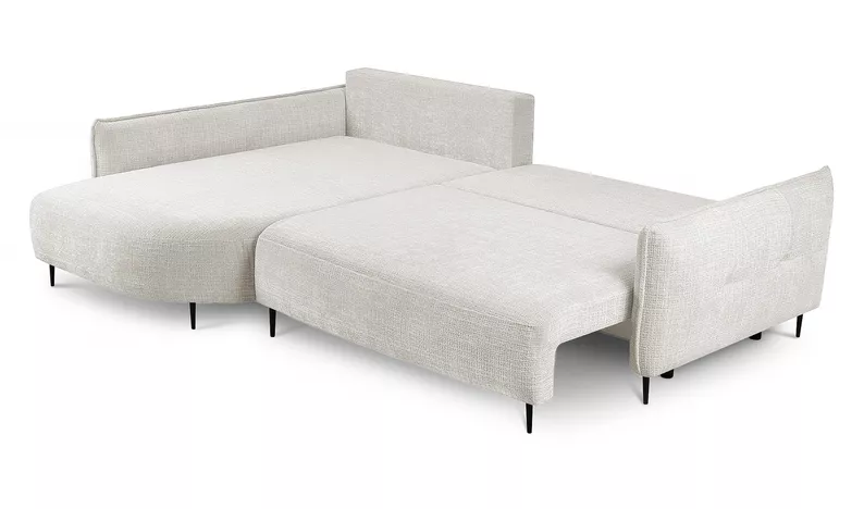 Ecksofa Oblivio mit Schlafunktion L-förmig mit Stauraum cremefarbener Chenille linksseitig