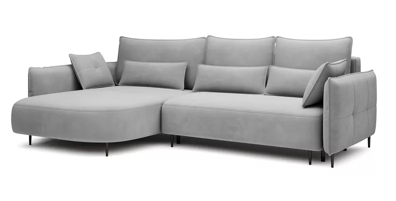 Ecksofa Oblivio mit Schlaffunktion L-förmig mit Stauraum graues Velvet linksseitig hydrophob