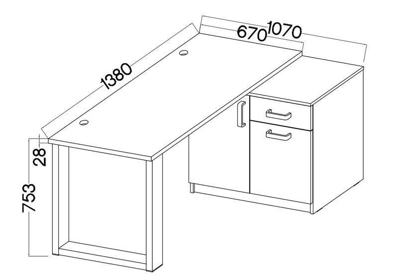 Schreibtisch mit Kommode Stundly 138 cm Grau