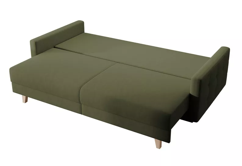 Verat dreisitzige ausziehbare Couch mit Stauraum, olivgrüner Samt, leicht zu reinigen
