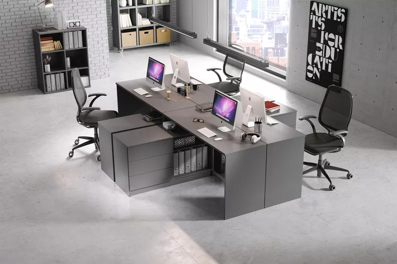 Schreibtisch Sihajo mit grauem Graphit-Schrank