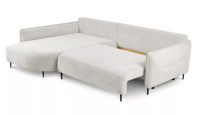 Ecksofa Oblivio mit Schlafunktion L-förmig mit Stauraum cremefarbener Chenille linksseitig