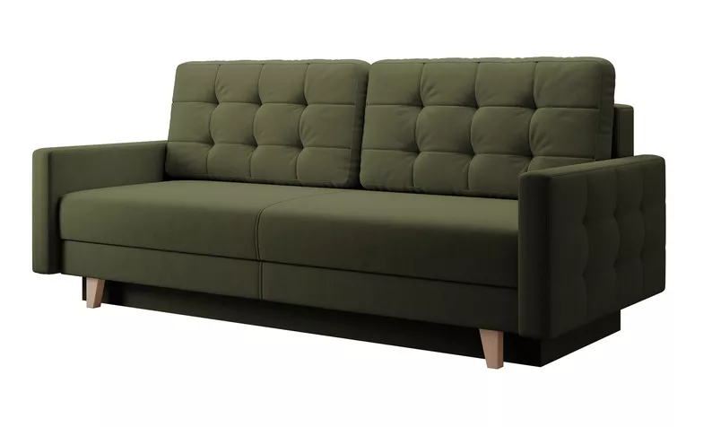 Verat dreisitzige ausziehbare Couch mit Stauraum, olivgrüner Samt, leicht zu reinigen