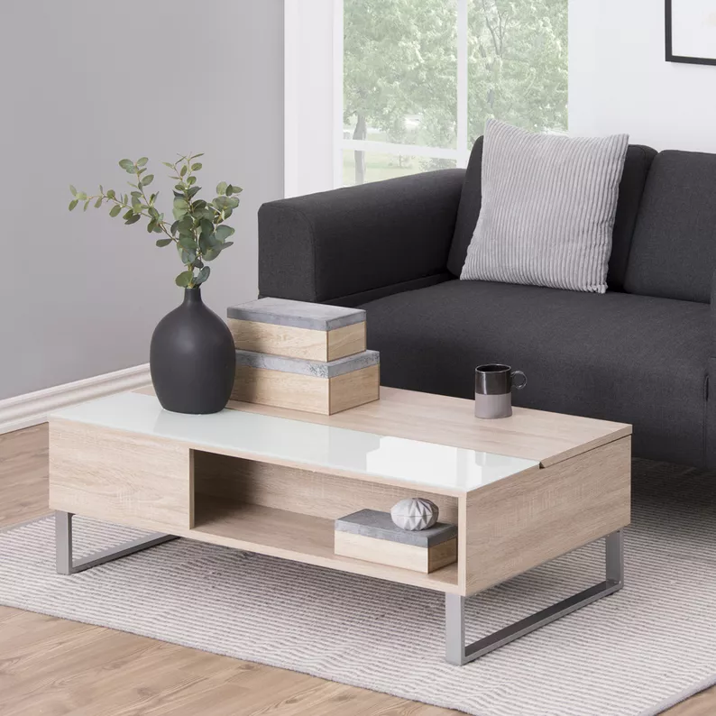 Couchtisch Kostrena 110x60 cm Sonoma Eiche mit Glaseinsatz