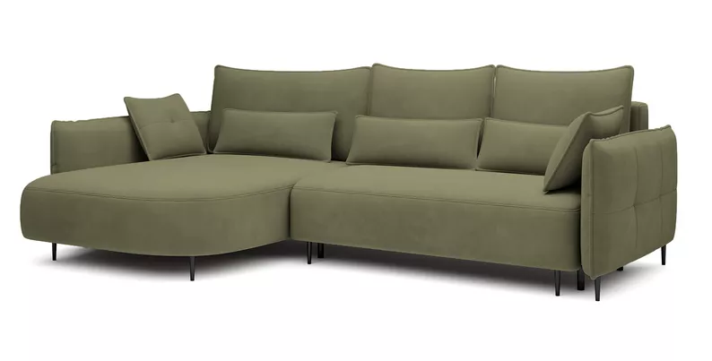 Ecksofa Oblivio mit Schlaffunktion L-förmig mit Stauraum olivgrüner Velvet linksseitig hydrophob