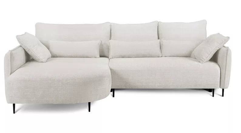 Ecksofa Oblivio mit Schlafunktion L-förmig mit Stauraum cremefarbener Chenille linksseitig