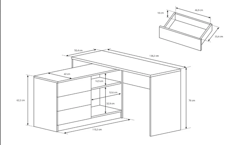 Schreibtisch Sihajo mit grauem Graphit-Schrank