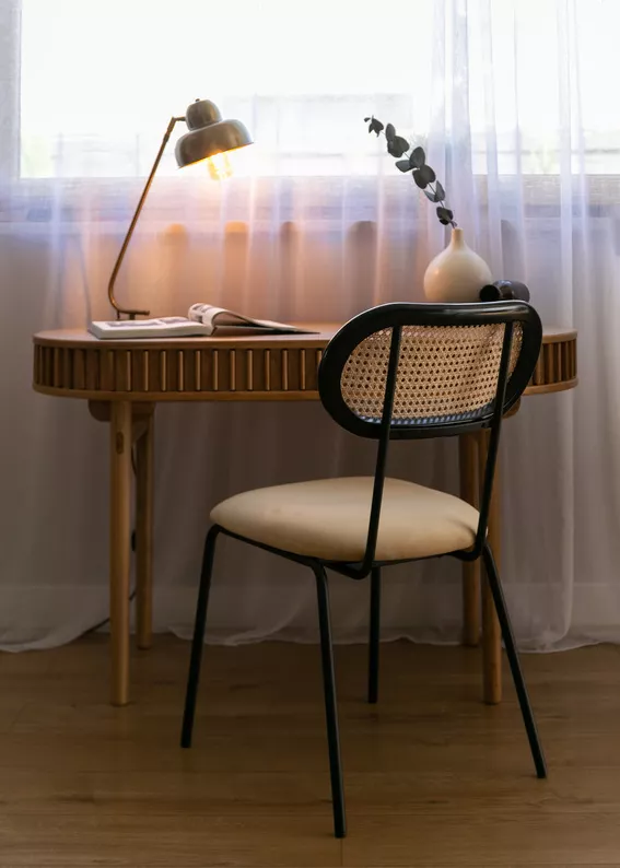 Schreibtisch Yoffers 120x60 cm Lamellen Eiche natur