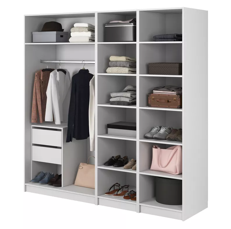 Kleiderschrank Kaspe mit Stange, Container und doppelten Regalen 200 cm Weiß