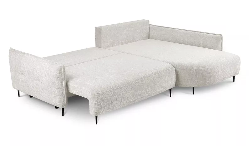 Ecksofa Oblivio mit Schlaffunktion L-förmig mit Stauraum cremefarbener Chenille rechtsseitig