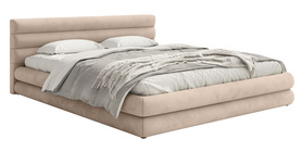 Polsterbett 180x200 cm Alegre mit Bettkasten, beige, hydrophobischer und leicht zu reinigender Velours, Metallrahmen
