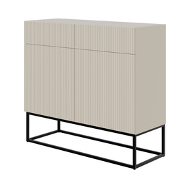 Zweiflügelige Kommode Veldio mit gefräster Front und zwei Schubladen 100 cm Grau Beige mit schwarzen Beinen