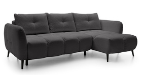 Ecksofa mit Schlaffunktion Odisso L-förmig mit Stauraum in grauem Boucle, rechtsseitig.