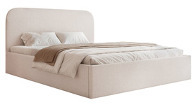 Polsterbett 180x200 cm Sonvivo mit Bettkasten, hellbeige Chenille, Metallgestell