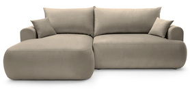 Ecksofa mit Schlaffunktion Ovo L-förmig links mit Stauraum in grau-beigem, pflegeleichtem Velvet