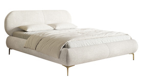 Polsterbett 180x200 cm Ovalle mit Stauraum, Metallgestell, cremefarbener Chenille, goldene Füße