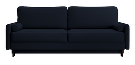 Schlafsofa für drei Personen Tomonde mit Stauraum, in blauer, leicht zu reinigender Veloursstoff.