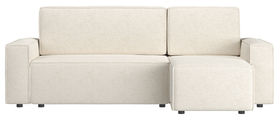 Ecksofa mit Schlafunktion Copertino L-förmig mit Stauraum in cremefarbener, hydrophober Flechtung, universell