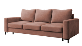 Schlafsofa für drei Personen Mokpeo mit Stauraum, rosa, aus leicht zu reinigendem Velours.