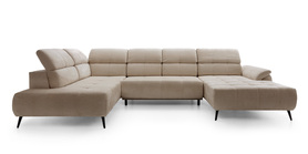 Ecksofa mit Schlaf-Funktion Mamutio U-förmig mit elektrisch ausziehbarem Sitz und verstellbaren Kopfstützen, beige Chenille, linksseitig