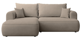 Ecksofa mit Schlaffunktion Ovo mini L-förmig links mit Stauraum, grau-beige, schmutzabweisender Chenille