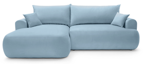 Ecksofa mit Schlaffunktion Ovo L-förmig links mit Stauraum, himmelblaues hydrophobes Velvet