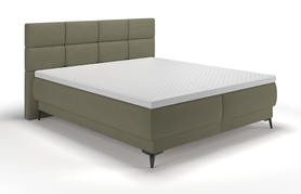 Kontinentalbett 140x200 cm Rektango mit Stauraum und Topper, olivgrüner Velours
