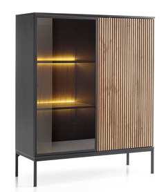Zweiflügelige Vitrine mit LED-Beleuchtung 104 cm Schwarz/Eiche Wotan