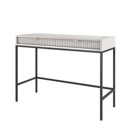 Schminktisch Vellore 104 cm grau mit geriffelten Fronten und goldenen Griffen